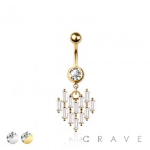 316L SURGICAL STEEL MULTI CZ BAGUETTE WALL HEART DANGLE BELLY BUTTON NAVEL RING 
